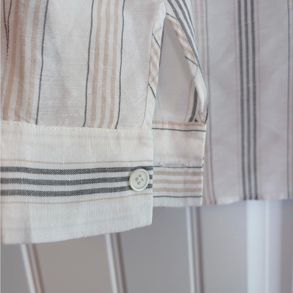 Lafayette 148 New York Cloud Multi Stripe Women Button Down Shirt Top Sz S Linen - Picture 3 of 8